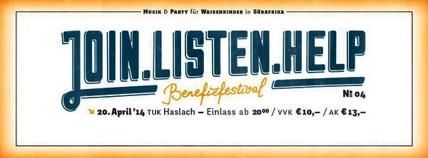 coming up | join.listen.help - Benefizfestival für Waisenkinder in Südafrika